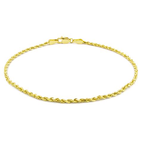 Nuragold - 14k Yellow Gold Womens 1.8mm Solid Rope Chain Bracelet or Anklet, 7" 8" 9" - Walmart ...