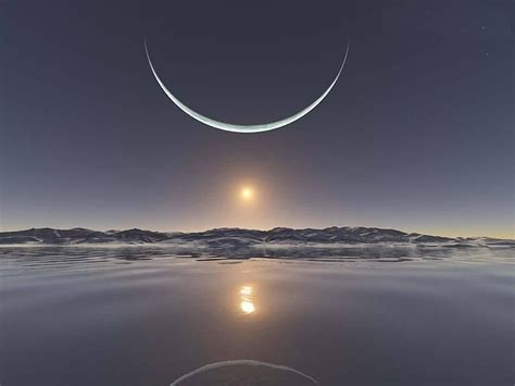 Lever de Soleil au Pôle Nord sous le regard bienveillant de la Lune, à son point le plus proche ...