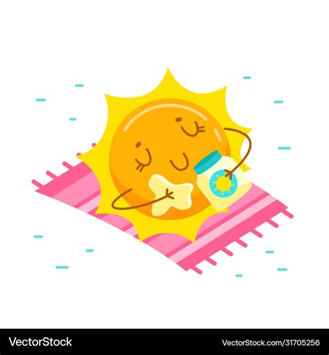 Cute cartoon sun character applying cream for tan Vector Image