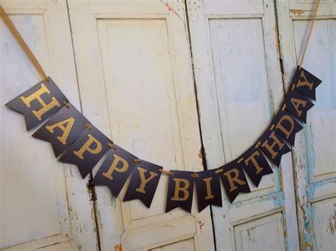 Happy Birthday Dad Banner Embossed Black and Gold Banner | Etsy