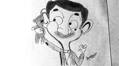 How to draw Mr.Bean and Teddy || Pencil sketch using grid || Cartoon ...