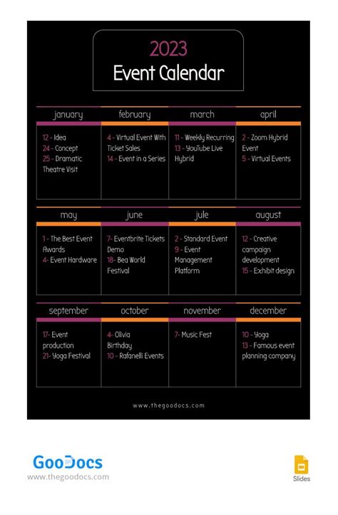 Black Event Calendar 2023 Template In Google Slides