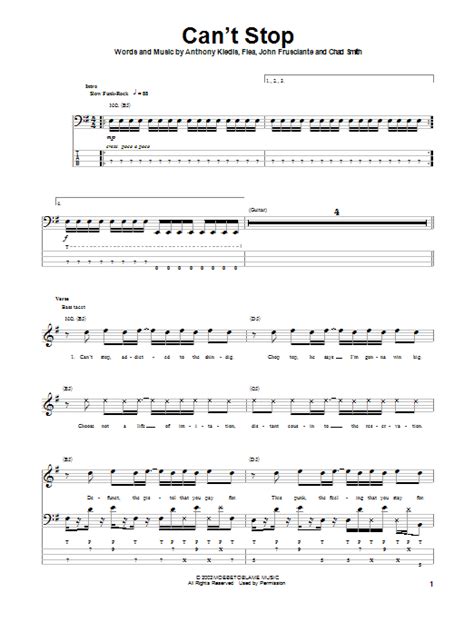 Can't Stop Bass Guitar Tab by Red Hot Chili Peppers (Bass Guitar Tab ...