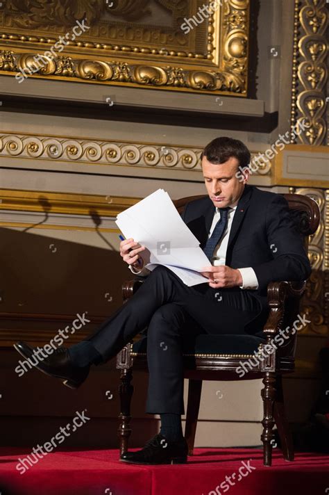 French President Emmanuel Macron Listens Speeches Editorial Stock Photo ...