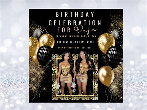 Birthday Flyer Black and Gold Birthday Birthday Template - Etsy