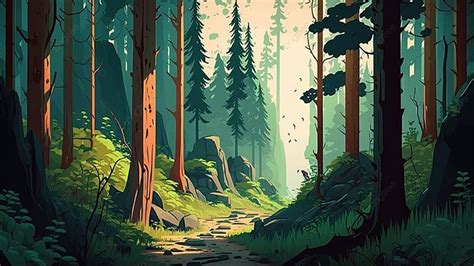 Forest Illustration Style Background, Forest, Plant, Tree Background Image And Wallpaper for ...