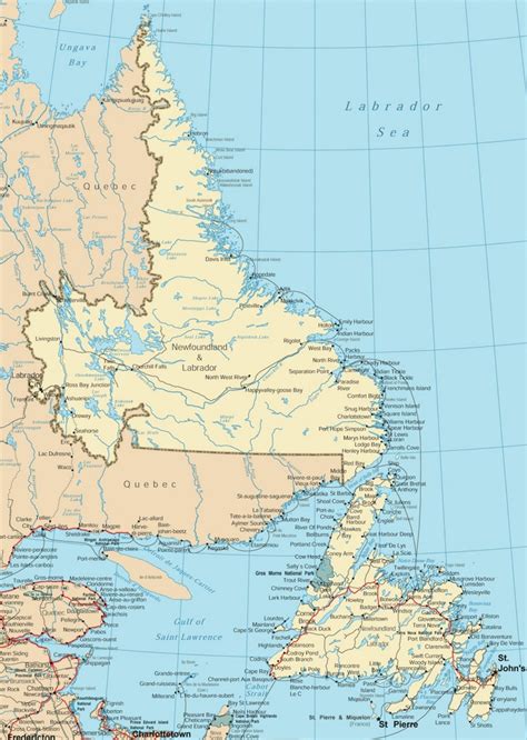 Newfoundland and Labrador road map - Ontheworldmap.com