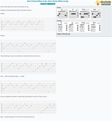 Chord: Don't Know What to Do, Don't Know What to Say - tab, song lyric ...