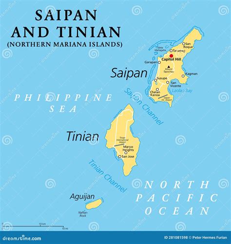 Saipan and Tinian, Northern Mariana Islands, Political Map Stock Vector - Illustration of ...