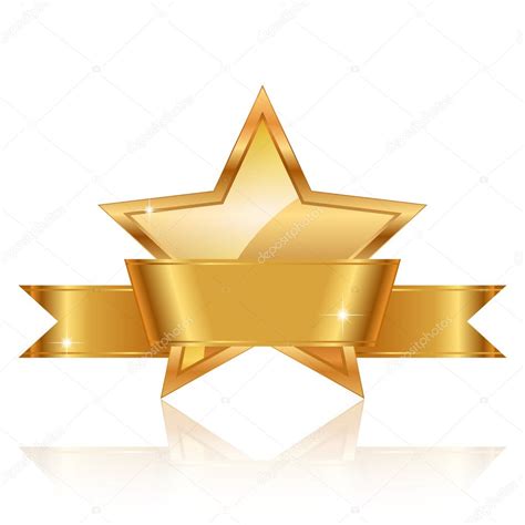 Vector illustration of gold star award with shiny ribbon with sp ...