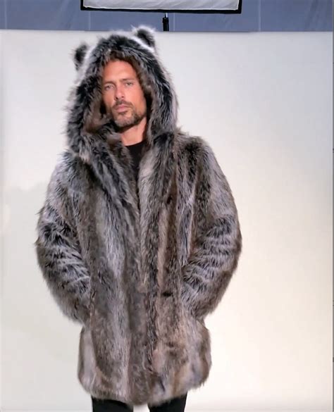 Men's Grey Wolf Classic Faux Fur Coat - Timeless Style - SpiritHoods