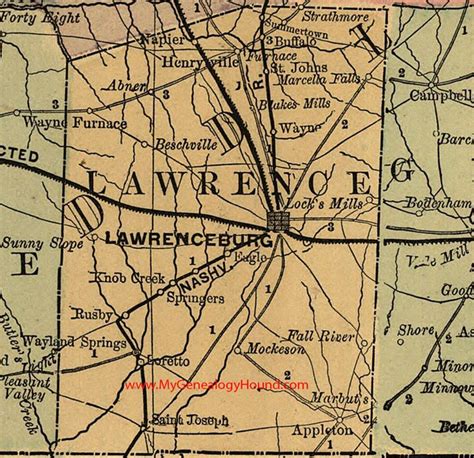 Lawrence County, Tennessee 1888 Map - Historical Towns and Landmarks