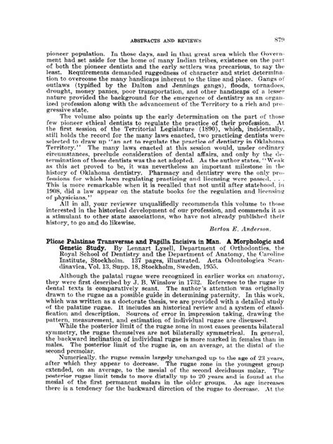 Lyssel-Plicae Palatinae Transversae and Papilla Ineisiva in Man | PDF | Dentistry | Dentistry ...