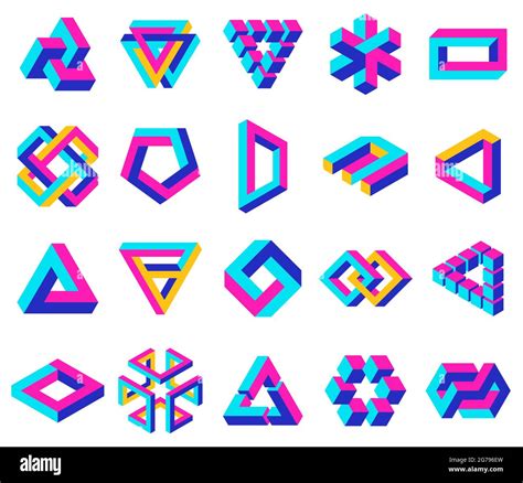 Geometric impossible shapes. Paradox triangle, square and circular ...