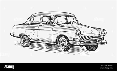 Retro car vector illustration. Automotive concept in vintage sketch ...