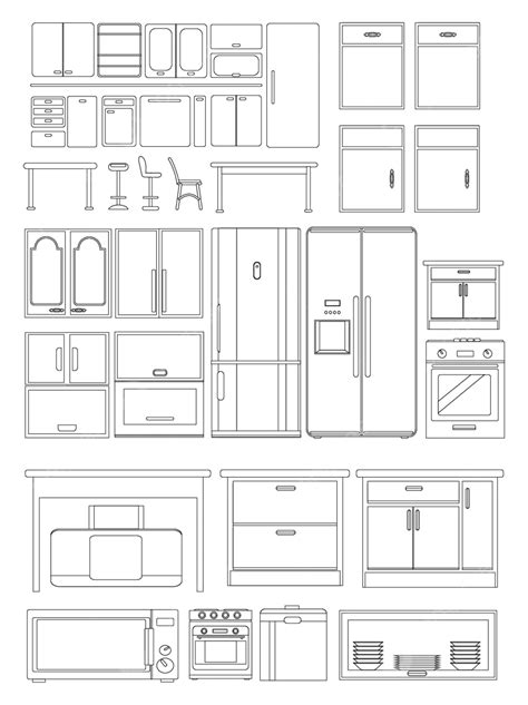Cooking Kitchen Tools Vector PNG Images, Kitchen Cooking Tools Kitchen Cabinet Line Drawing Hand ...