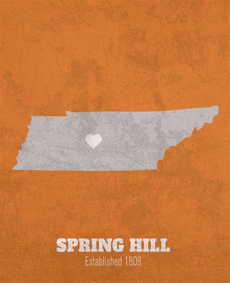 Spring Hill Tennessee City Map Founded 1808 University of Tennessee Color Palette Mixed Media by ...