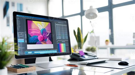 AI generated Graphic Design Workspace with Colorful Illustration ...