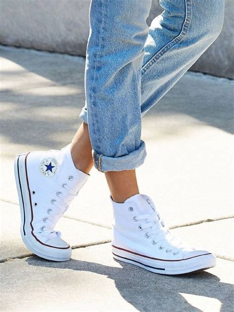 All Star Converse Branco Feminino Cano Alto Tecido Lona Super Estiloso | Tênis Feminino All Star ...