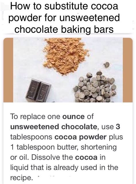 Baking Tip - how to substitute cocoa powder for unsweetened chocolate baking bars! #cakerecipes ...