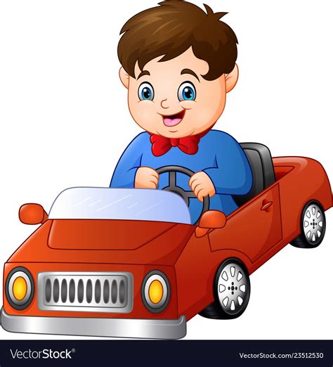 Cartoon boy riding a car Royalty Free Vector Image