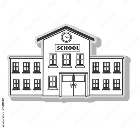 School building architecture in black and white colors, isolated flat icon. Stock Vector | Adobe ...