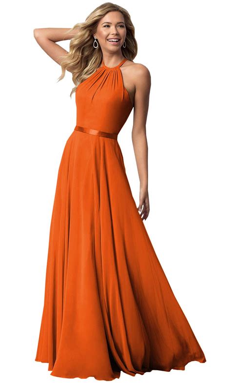 Women's Halter Long Bridesmaid Dresses Open Back A-line Formal Evening ...