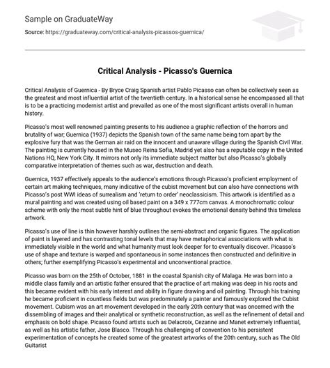 ⇉Critical Analysis - Picasso's Guernica Essay Example | GraduateWay