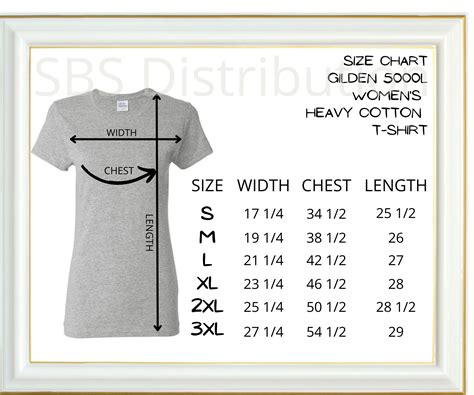 Gilden 5000L Woman's Size Chart Heavy Cotton Tee Size - Etsy