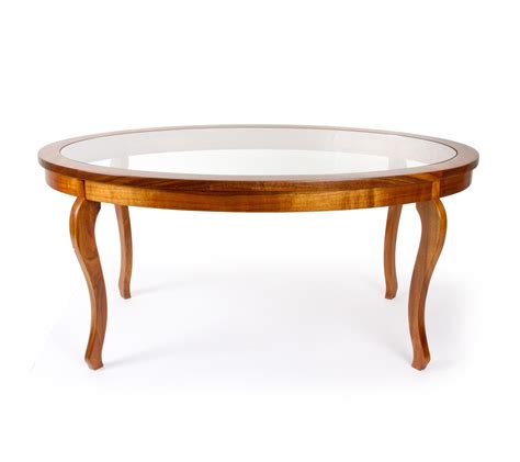 Oval Wood Coffee Table With Glass Top | TribuneCharm