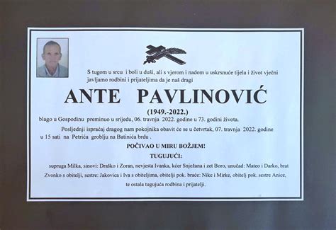 Ante Pavlinović | Osmrtnice Livno