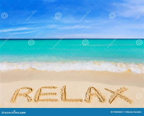 Word Relax on beach stock photo. Image of landscape, journey - 9360664