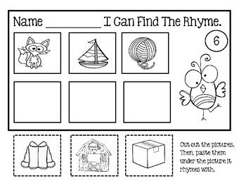 Rhyming Worksheets - Cut And Paste by Lily B Creations | TpT