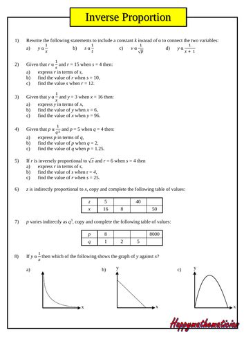 Direct & Inverse Proportion worksheet with answers | Teaching Resources