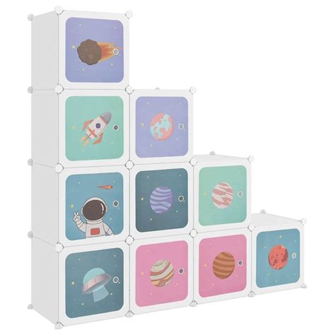 Cube Storage Cabinet for Kids with 10 Cubes White PP