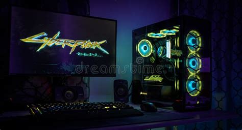 Computer, Keyboard, and a Corsair Gaming PC with Led Neon Lights ...