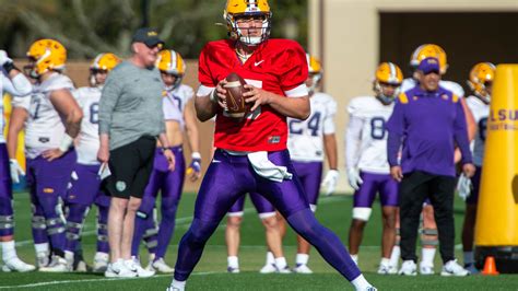 LSU football quarterback performance after first spring practice