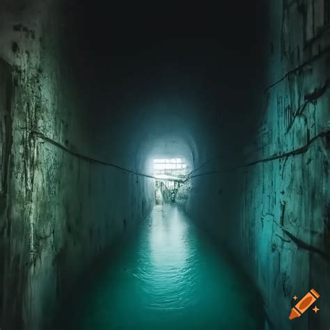 Photo of a wide underground canal hallway on Craiyon