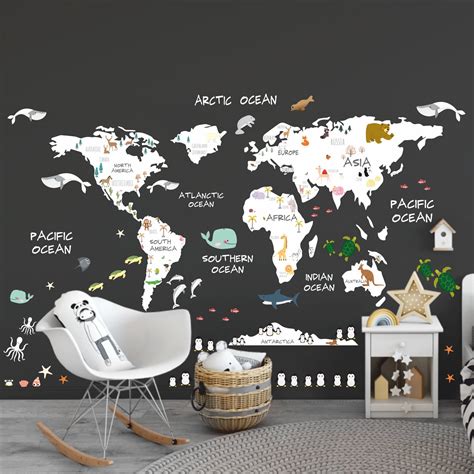 World Map Wall Sticker World Map Wall Decal World Map Decal | Etsy