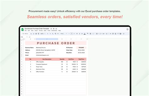 Quickbooks Purchase Order Template in Excel, Google Sheets - Download ...