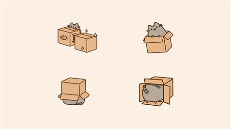 Made a quick Pusheen box desktop wallpaper with images found online ...