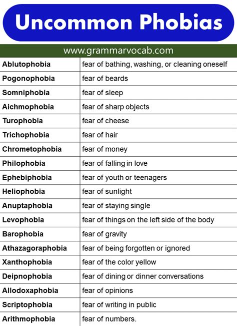 List of Phobias: Funny Phobias - Rarest Phobias -Weird Phobias | PDF - GrammarVocab