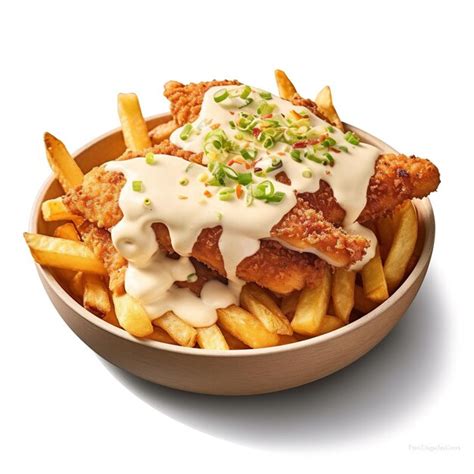 Premium AI Image | Chicken Strips on fries and on top white sauce