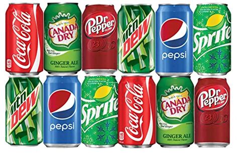 Assortment of Soda, Coca-Cola, Pepsi, Dr Pepper, Mountain Dew, Sprite and Ginger Ale Drinks ...