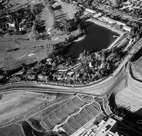 “Dead Man’s Curve” on Sunset Boulevard near UCLA, as seen from the air ...