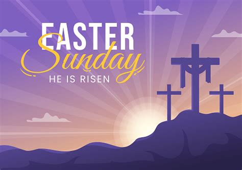 Happy Easter Sunday Day Illustration With Jesus He Is Risen And Celebration Of Resurrection For ...