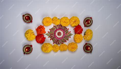 Premium AI Image | Decorative Flower rangoli Strip or Border or Pattern for Diwali or Pongal ...