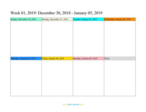 Weekly Calendar 2019 (WORD, EXCEL, PDF)