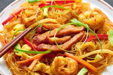 Singapore Mei Fun. Singapore Noodles is Chinese Cuisine Dish. Chinese Food. Close Up Stock Image ...