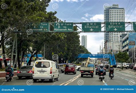 Quezon City, Metro Manila, Philippines - Moderate Traffic Along Quezon ...